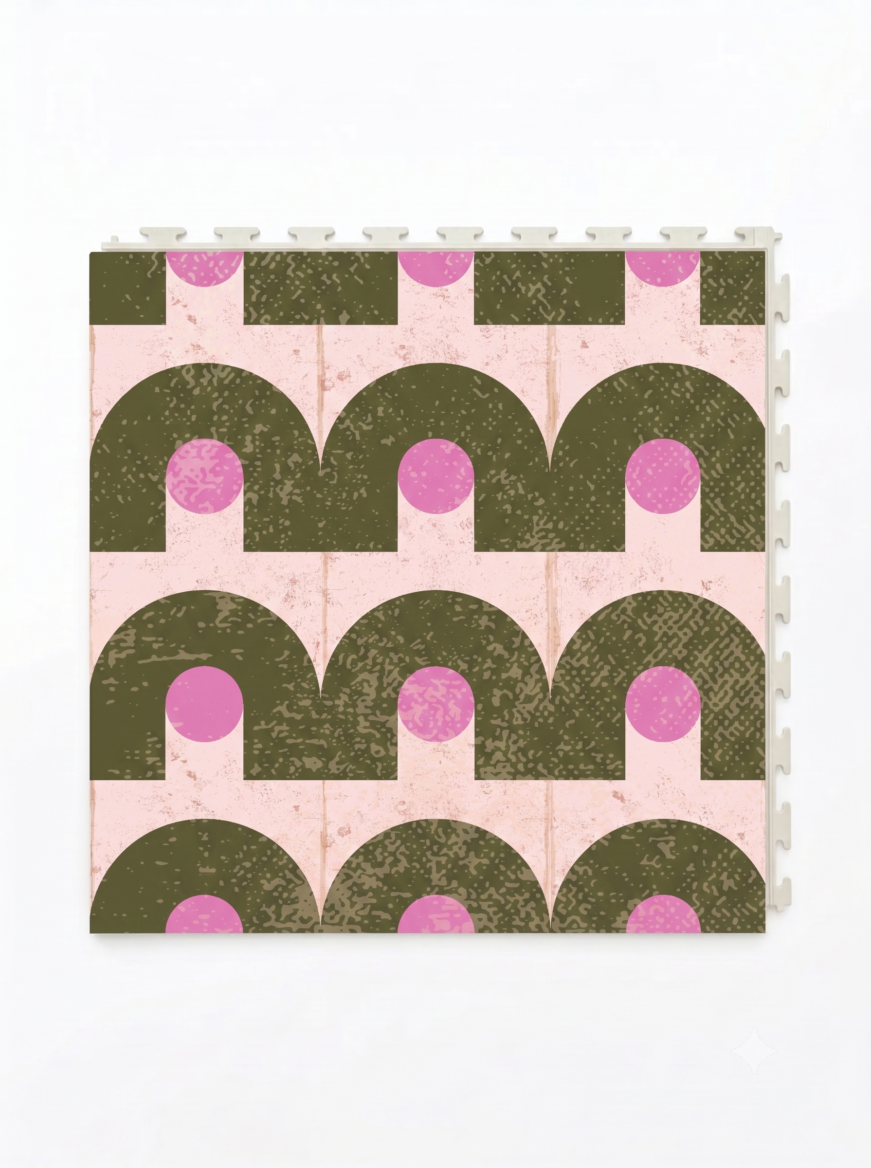 retro green and pink pattern custom printed onto PVC tile no grout