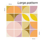 Colorful geometric pattern with measurements on a white background