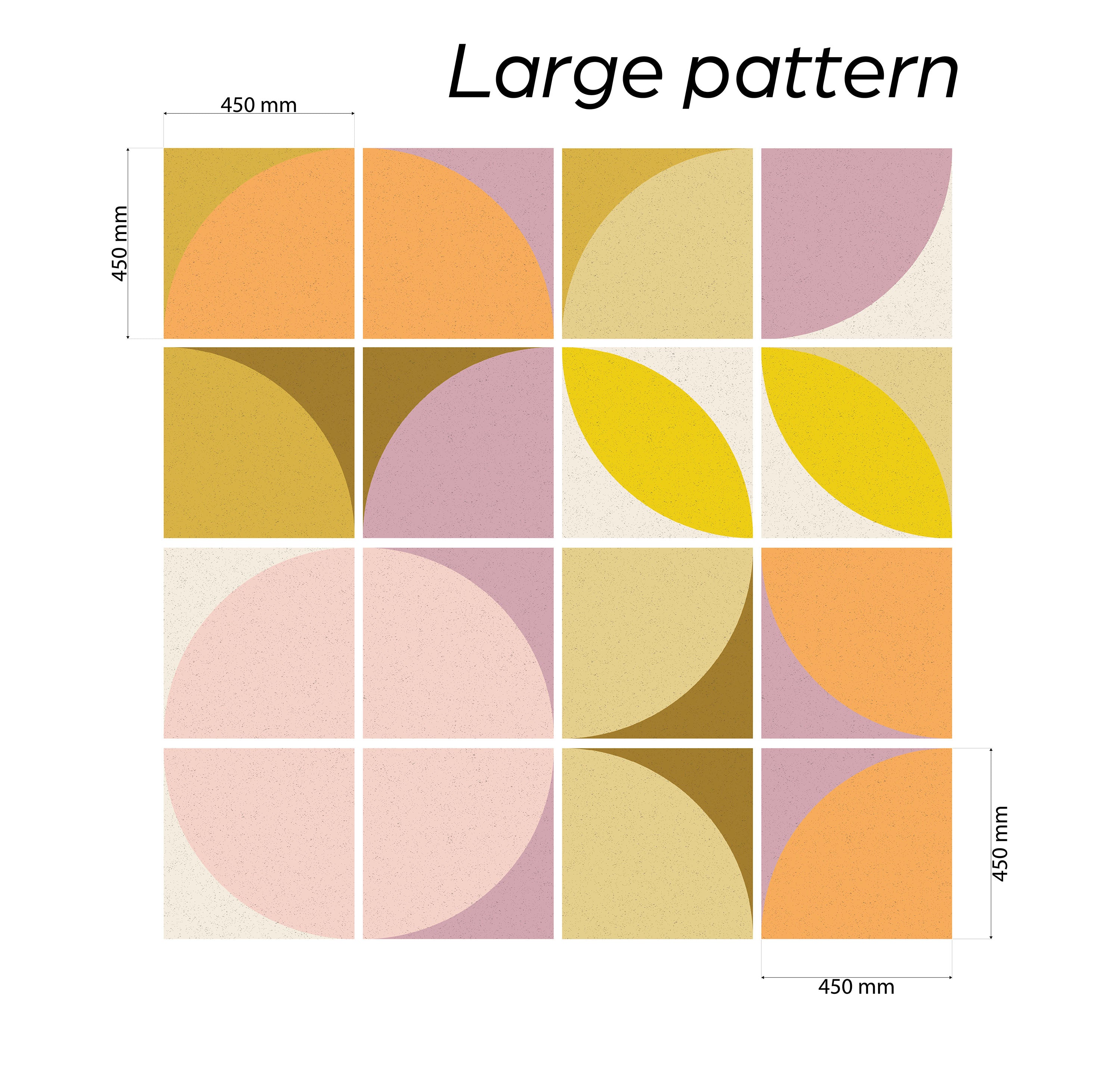 Colorful geometric pattern with measurements on a white background