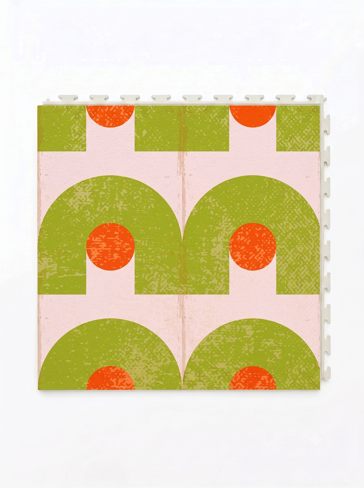 Retro green and orange and pink pattern printed onto PVC tile