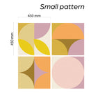 Geometric patterned tiles with dimensions on a white background